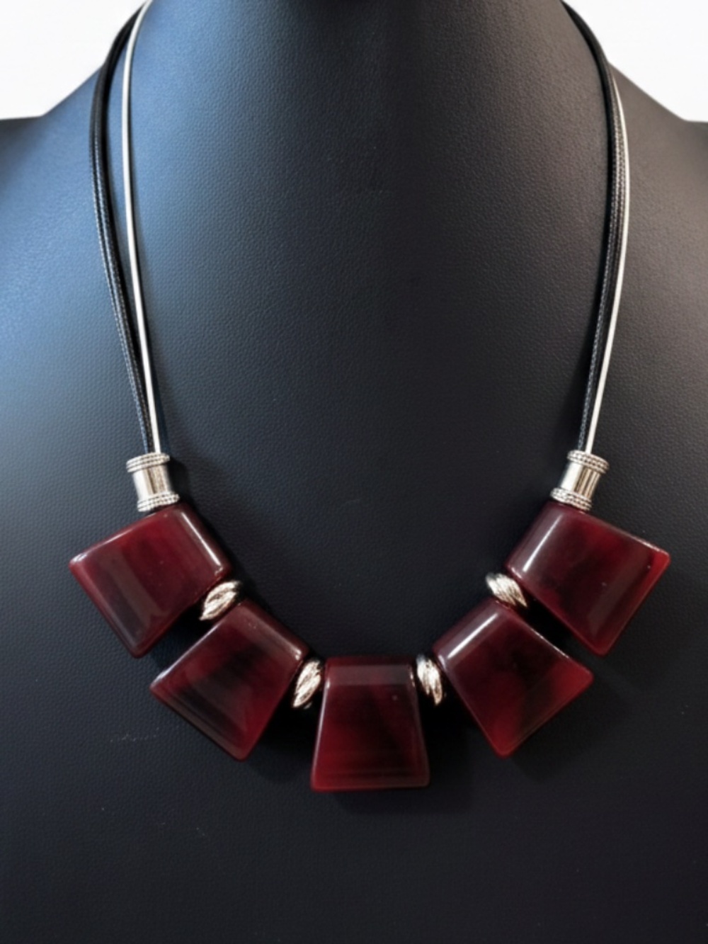 Womens Red Acrylic Pendant Statement Necklace